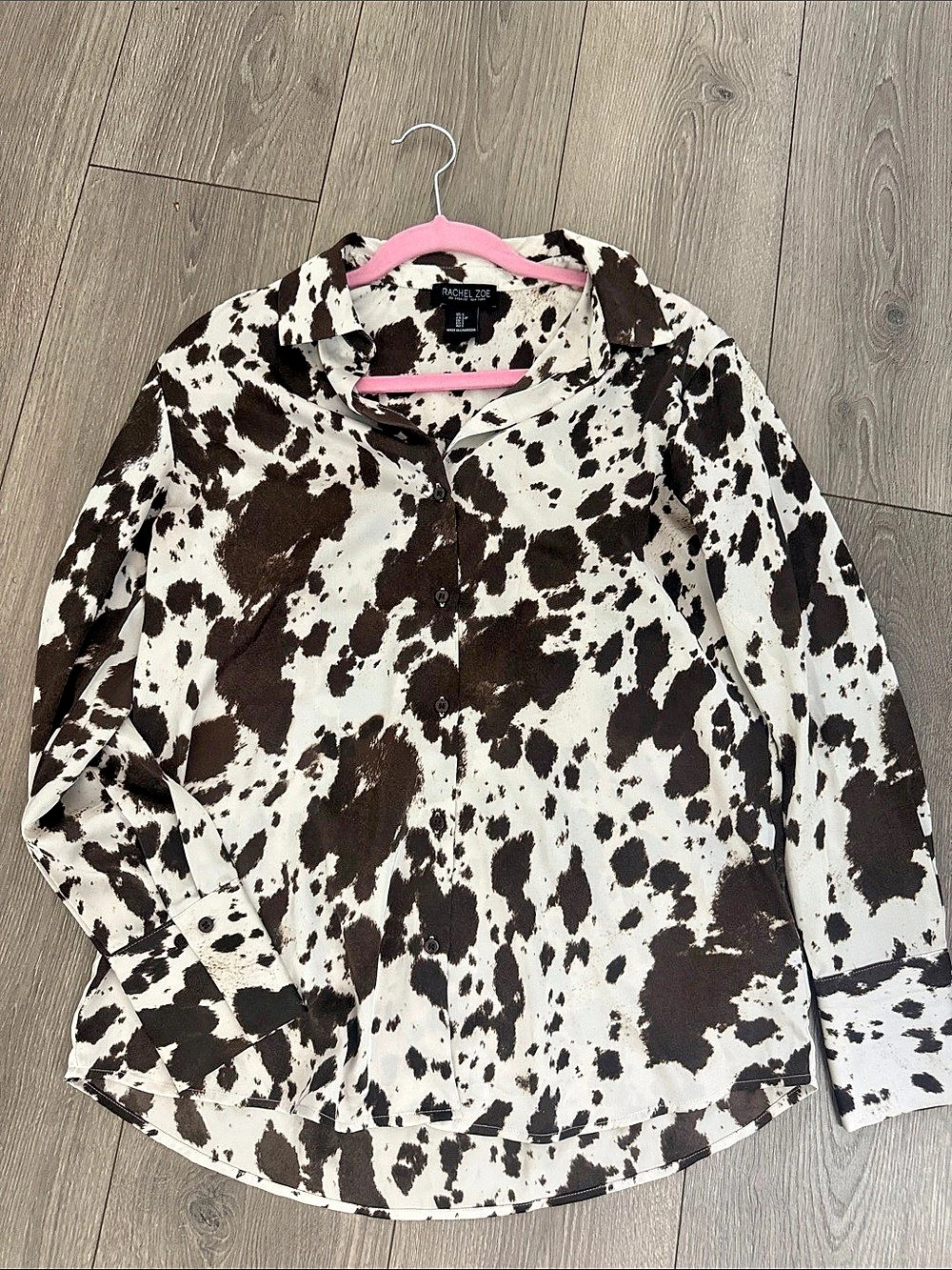 Rachel Zoe Cow Print Button Down in Brown & White Size Small Like New